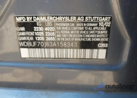 2003 Mercedes-Benz E 500 z USA, uszkodzony, nr VIN WDBUF70J83A158343